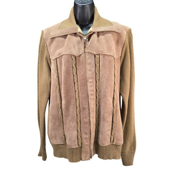 Vintage Challenger Cardigan Mens Large 38-40 Suede Knit Zip-Up Jacket 1970s-80s - Picture 1 of 14